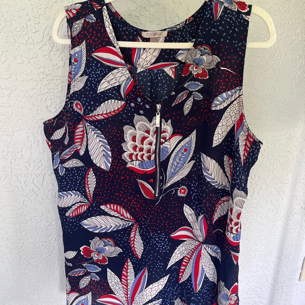 Roz & Ali Navy and Red Floral Tank Top